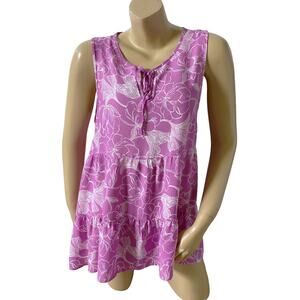 Cynthia Rowley Floral Sleeveless Keyhole Neck Tiered Tunic Top Size Small